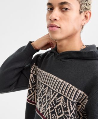 Men's Long-Sleeve Placed Fair Isle Hooded Sweater, Macy's Exclusive
