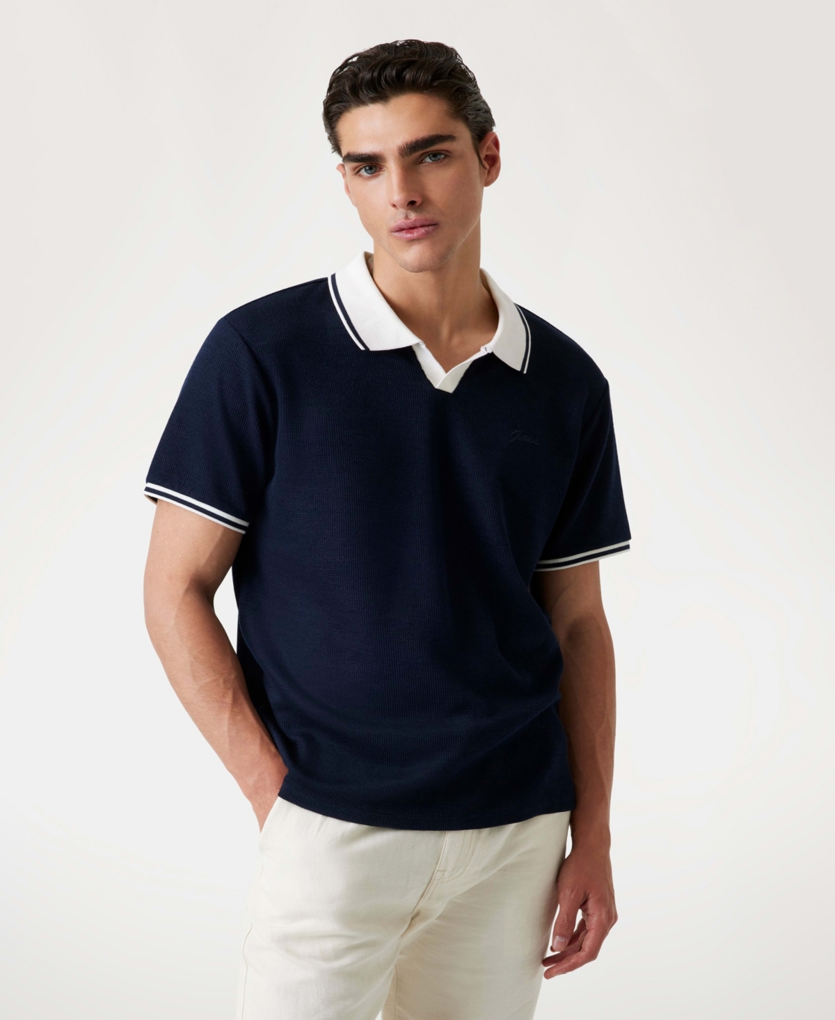 Men's Weston Waffle-Knit Tipped Polo Shirt - Blue