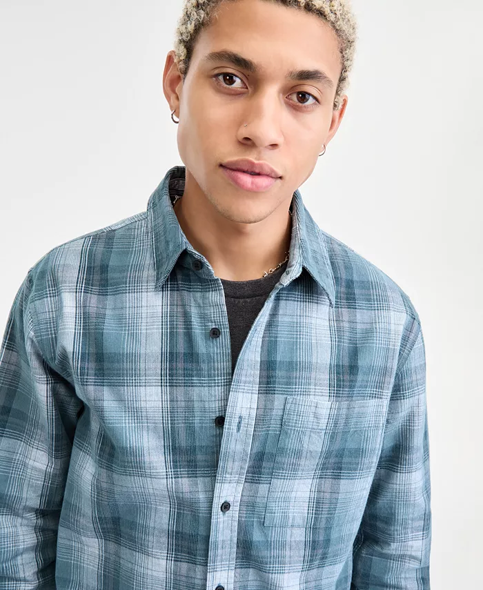 Men's Long-Sleeve Cotton Plaid Corduroy Shirt - thumbnail 4