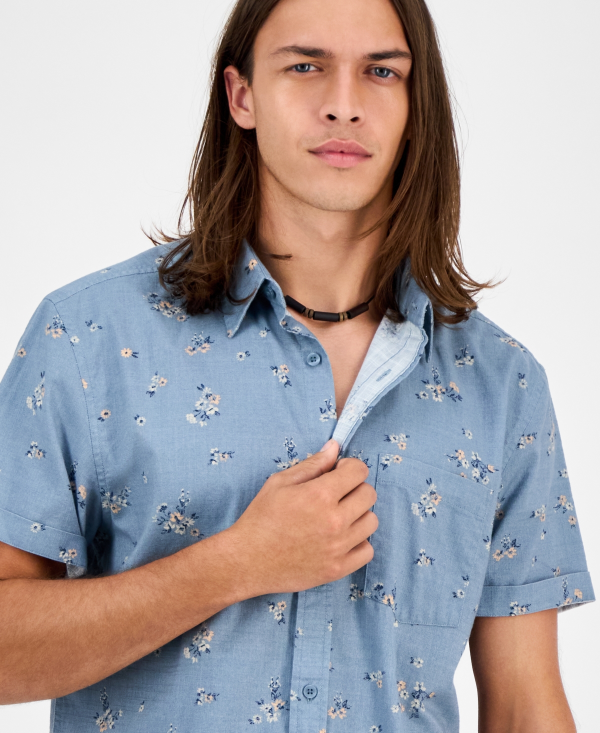 Sun + Stone Men's Floral-print Short-sleeve Shirt, Macy's Exclusive In Blue