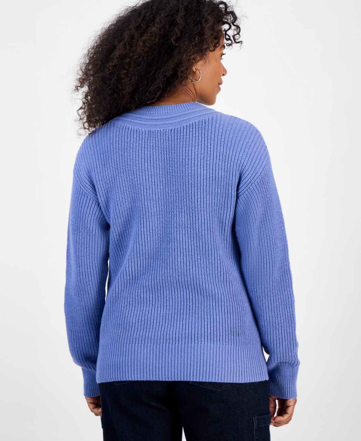 Style & Co Petite Textured Stitch V-neck Sweater, Macy's Exclusive In Blue