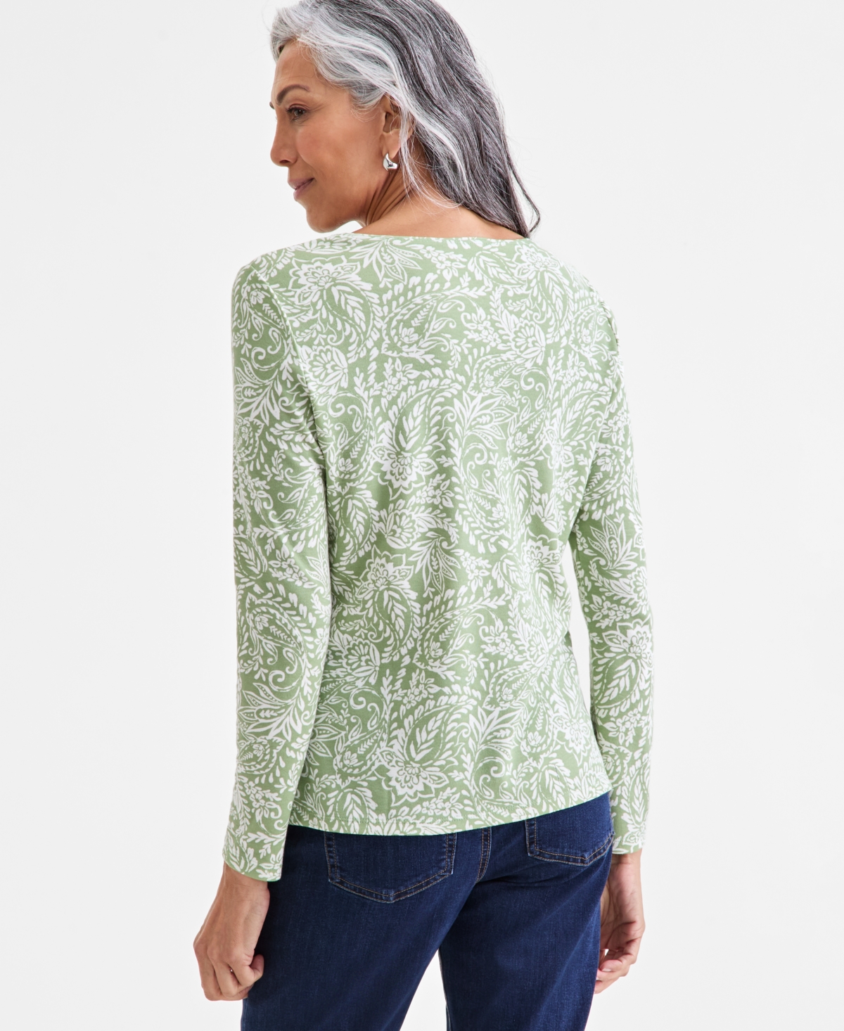 Style & Co Petite Paisley-Print Scoop-Neck Top, Macy's Exclusive