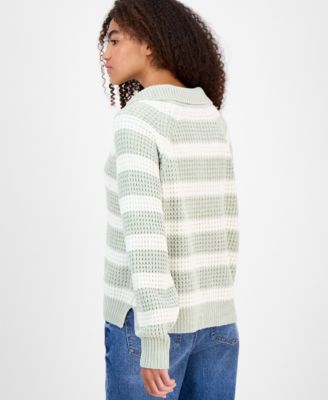 Juniors' Snap-Front Chenille Long-Sleeve Sweater 