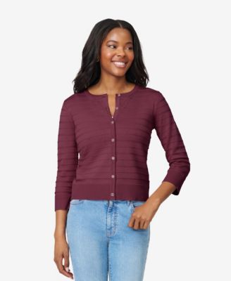 Women's Ottoman-Rib 3/4-Sleeve Crewneck Cardigan