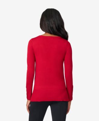 Women's Fine Gauge Boat-Neck Buttoned-Cuff Sweater