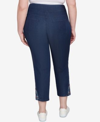 Plus Size Super Soft Stretch Denim Embroidered Ankle Jeans