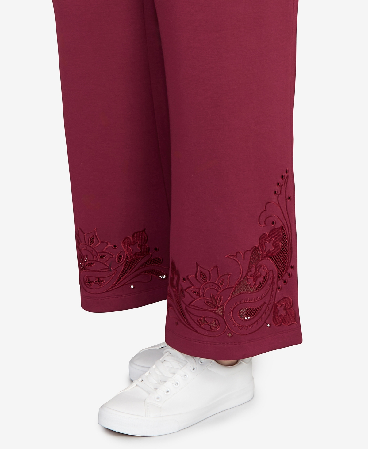 Ruby Rd. Plus Size Wide Leg Floral Cutout Pants In Pink
