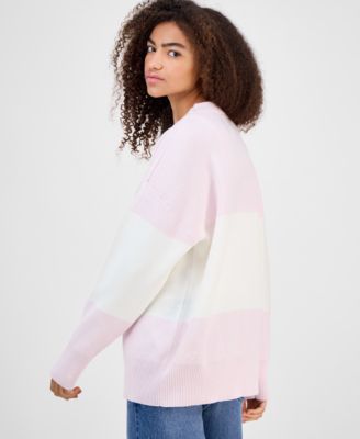 Juniors' Oversized Stripe Long-Sleeve Sweater