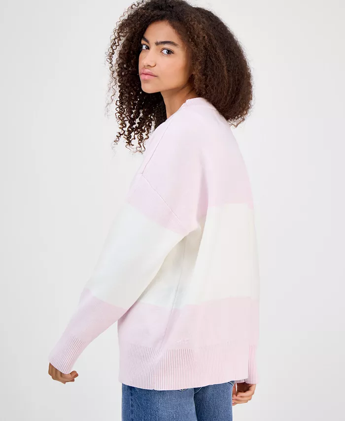 Juniors' Oversized Stripe Long-Sleeve Sweater - thumbnail 3