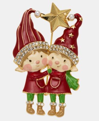 Holiday Lane - Crystal & Imitation Pearl Elf Pin