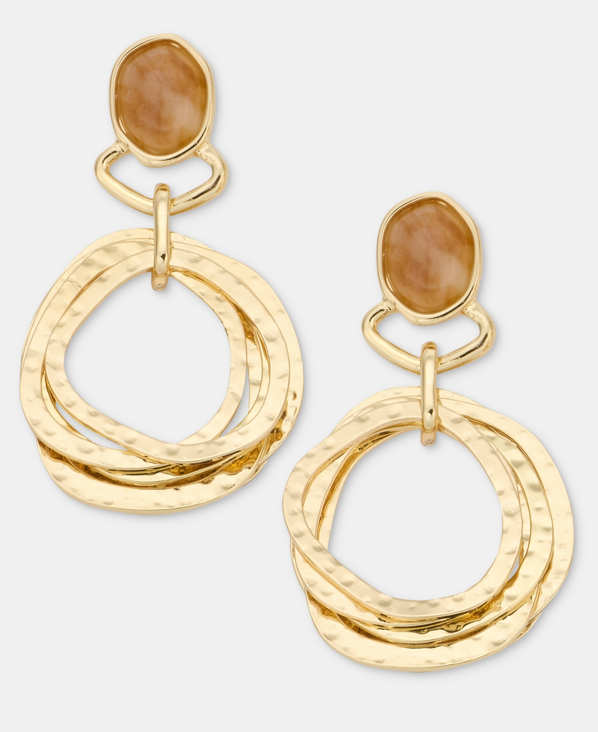 Style & Co Stone & Hammered Ring Doorknocker Drop Earrings, Macy's Exclusive In Brown