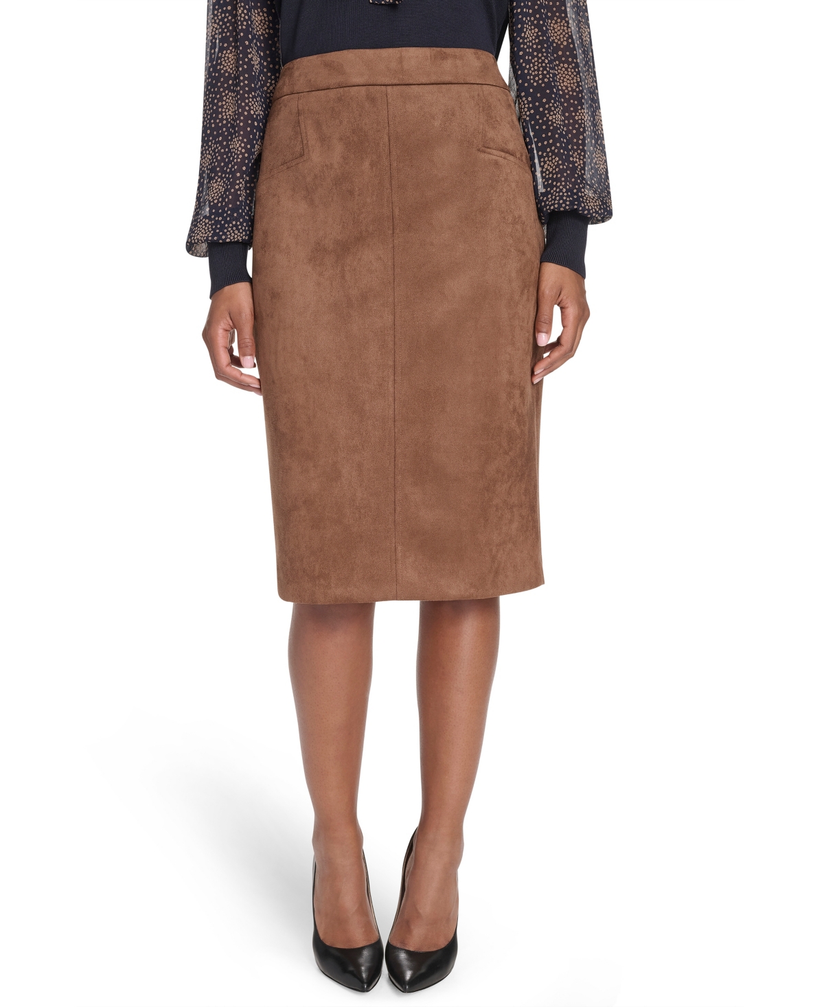 Tommy Hilfiger Women's Scuba Suede Knee Length Pencil Skirt In Brown
