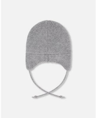 Baby Unisex Lined Baby Knit Hat with Ears and Strings Heather Gray - Baby|Toddler