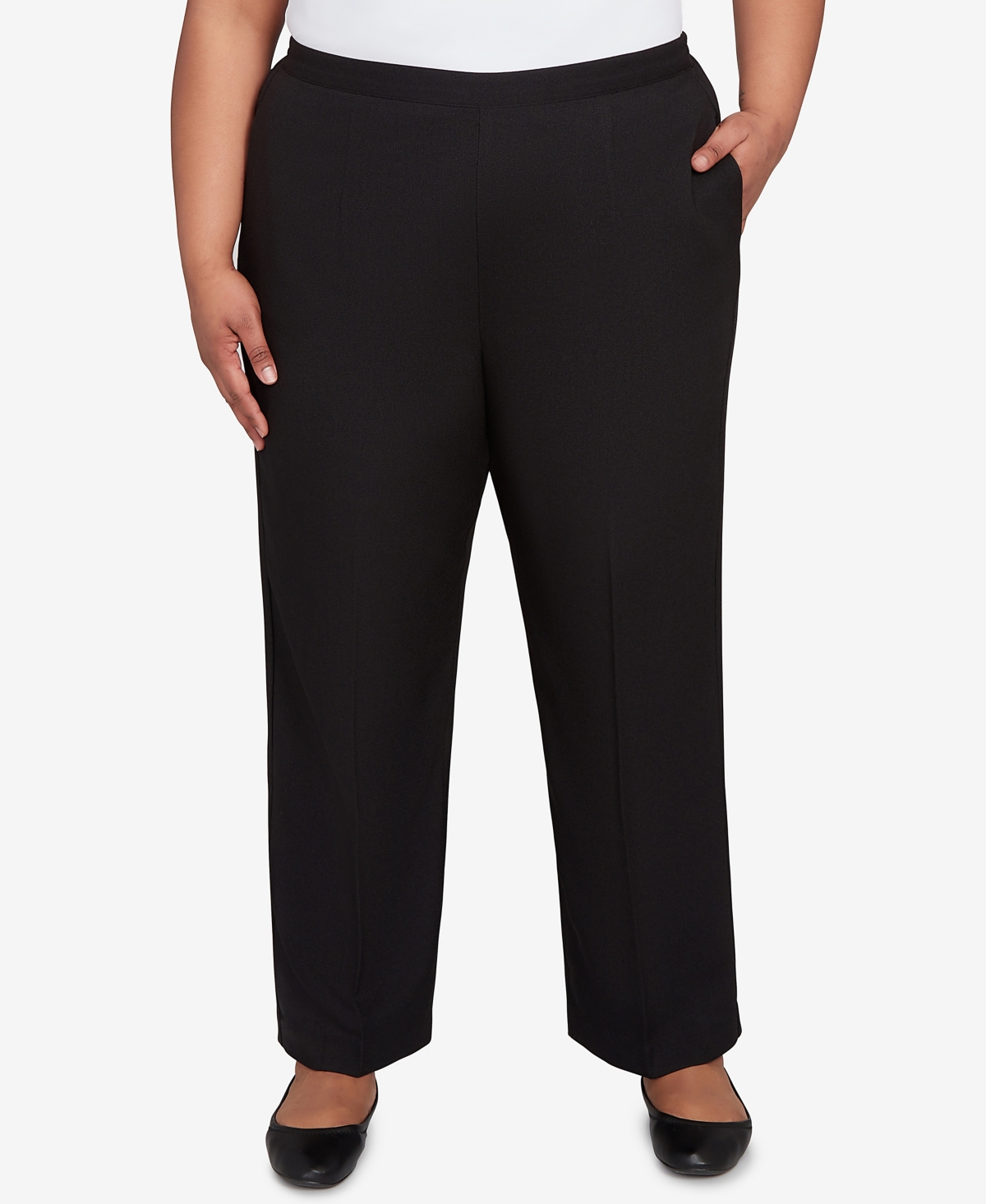 Alfred Dunner Plus Size As Usual Textured Pull On Elastic Medium Length Pants In Black