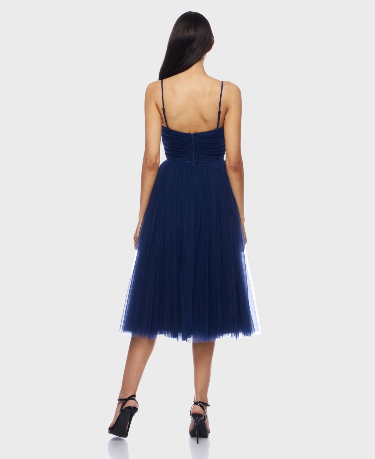 Alex & Sophia Juniors' Mesh Tulle Sleeveless Midi Dress In Blue