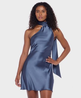 Alex & Sophia - Juniors' Scarf-Neck One-Shoulder Satin Bodycon Dress