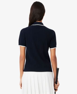 Women's Trimmed Short-Sleeve Polo Sweater