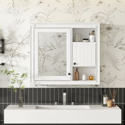 32" Bathroom Wall Cabinet with Mirrored Door and 3 Storage Shelves, Wall Mounted Storage Cabinet