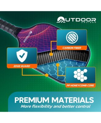 Outdoor Cruiser Pickleball Racket Set - Carbon Fiber USAPA Approved Lightweight Paddles with Polypropylene Honeycomb Core, Skill Levels, Includes 2 Rackets, a Sling Bag, 4 Balls, and 4 Grip Tapes