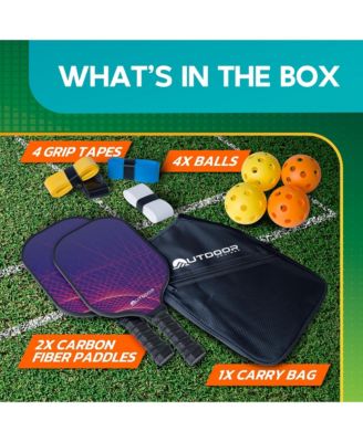 Outdoor Cruiser Pickleball Racket Set - Carbon Fiber USAPA Approved Lightweight Paddles with Polypropylene Honeycomb Core, Skill Levels, Includes 2 Rackets, a Sling Bag, 4 Balls, and 4 Grip Tapes