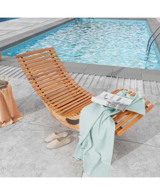 Outdoor Chaise Lounge with High Back Slatted Seat Stopper Outside Wood Rocker