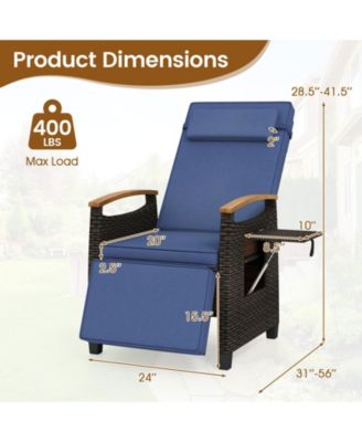 Patio Rattan Lounge Chair PE Wicker Recliner Chair with Adjustable Backrest & Footrest