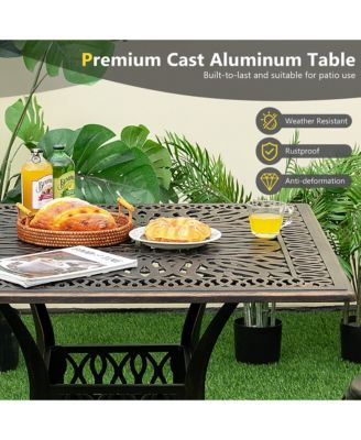 35.4'' Patio Square Dining Table Cast Aluminum Umbrella Hole All-weather Outdoor