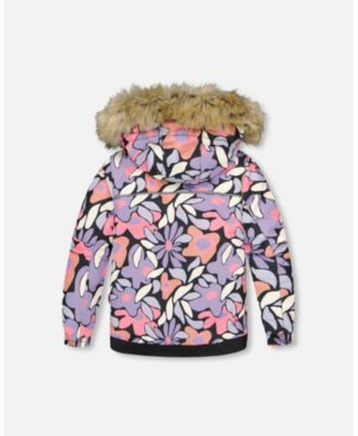 Girl Two-Piece Play Snowsuit with Allover Print Jacket and Solid Pant Black - Toddler|Child