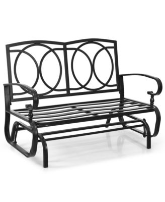 Patio Swing Glider Chair Rocking Loveseat Bench for 2 Persons with Beige Cushions