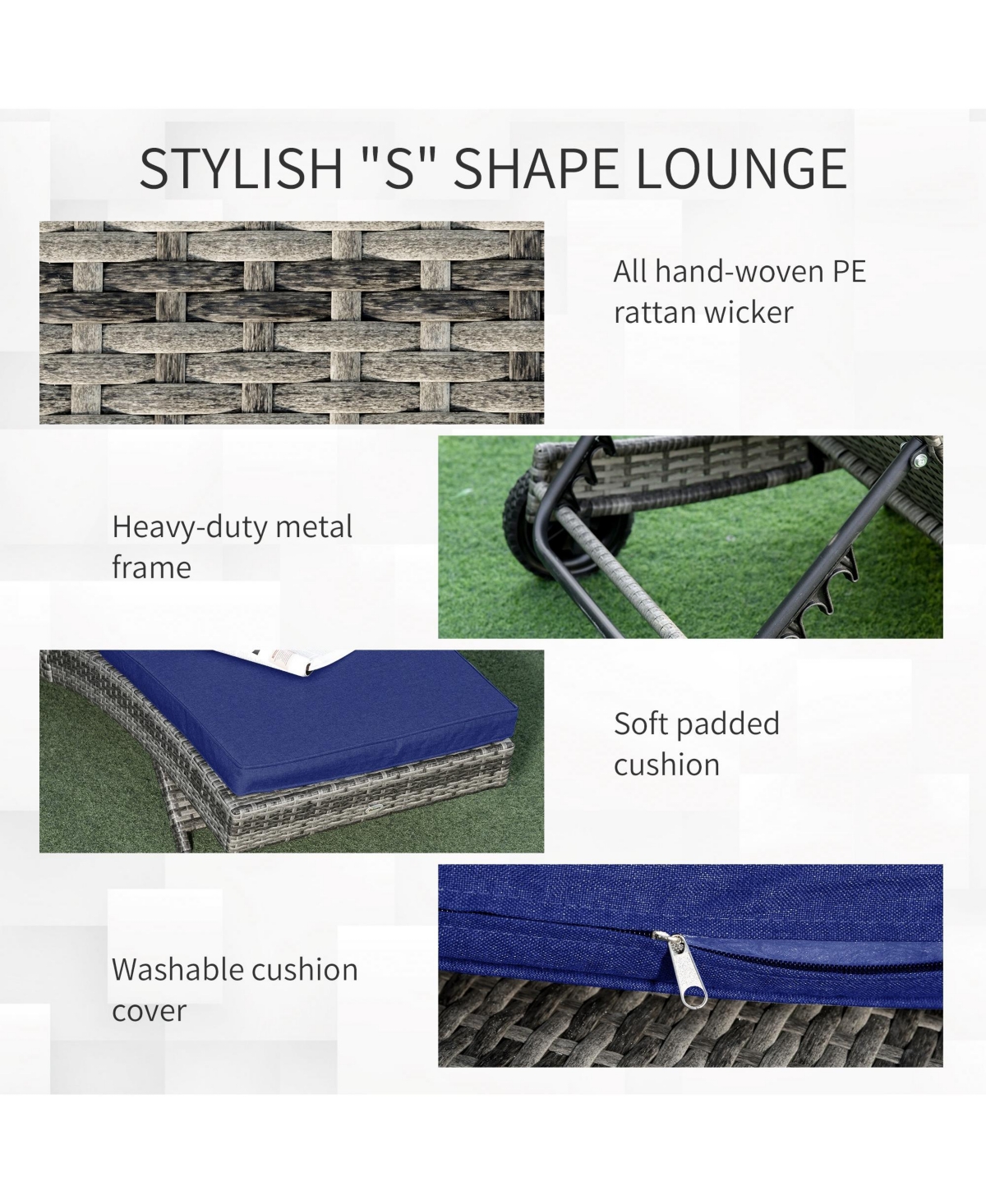 Flynama Chaise Lounge Pool Chair, Outdoor Pe Rattan Cushioned Patio Sun Lounger w/ 5-Level Adjustable Backrest & Wheels for Easy Movement, Wicker