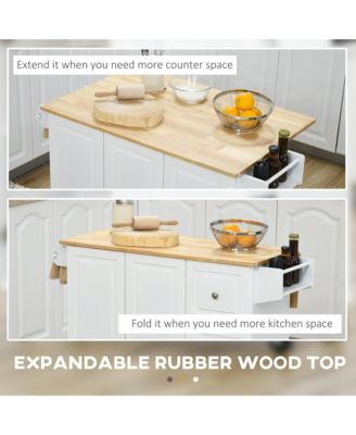 White Kitchen Helper: Rolling Island Cart with Drop Leaf & Storage