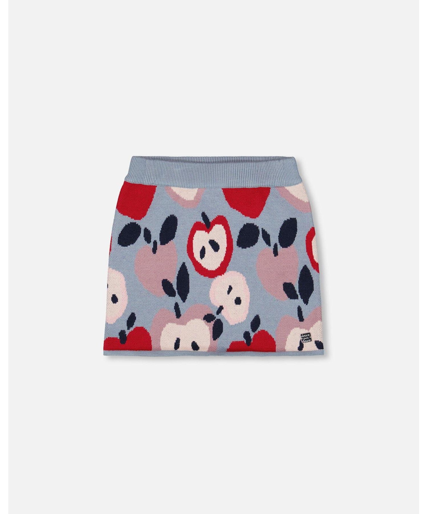 Girl Knit Skirt Blue and Red with Apple Heart Jacquard - Toddler|Child