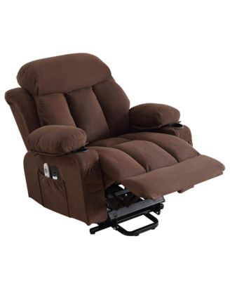 Power Lift Recliner Chair with Heat and Massage Electric Fabric Recliner Chair for Elderly with Side Pocket, USB Charge Port, Remote Control for Living Room (BROWN)