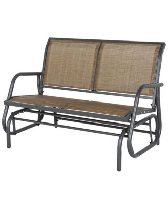 2-Person Outdoor Glider Bench, Patio Double Swing Rocking Chair Loveseat w/Powder Coated Steel Frame for Backyard Garden Porch, Light Mixed Brown