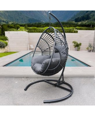 High Quality Outdoor Indoor Black color PE Wicker Swing Egg chair with Antracite Color Cushion And Black Color Base