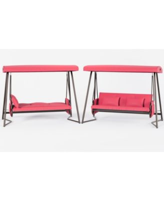 Outdoor Patio 3 seaters Metal Swing Chair Swing bed with Cushion and Adjustable Canopy Red Color