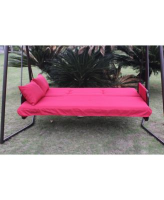 Outdoor Patio 3 seaters Metal Swing Chair Swing bed with Cushion and Adjustable Canopy Red Color