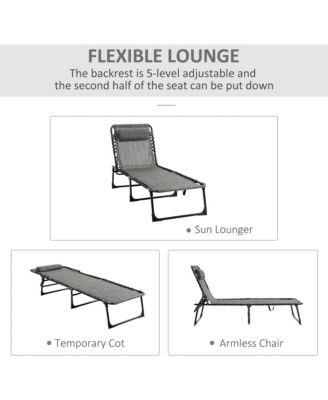 Reclining Chaise Lounge Chair, Portable Sun Lounger, Folding Camping Cot, with Adjustable Backrest and Removable Pillow, for Patio, Garden, Beach, Grey