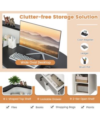 Front Reception Office Desk with Open Shelf and Lockable Drawer