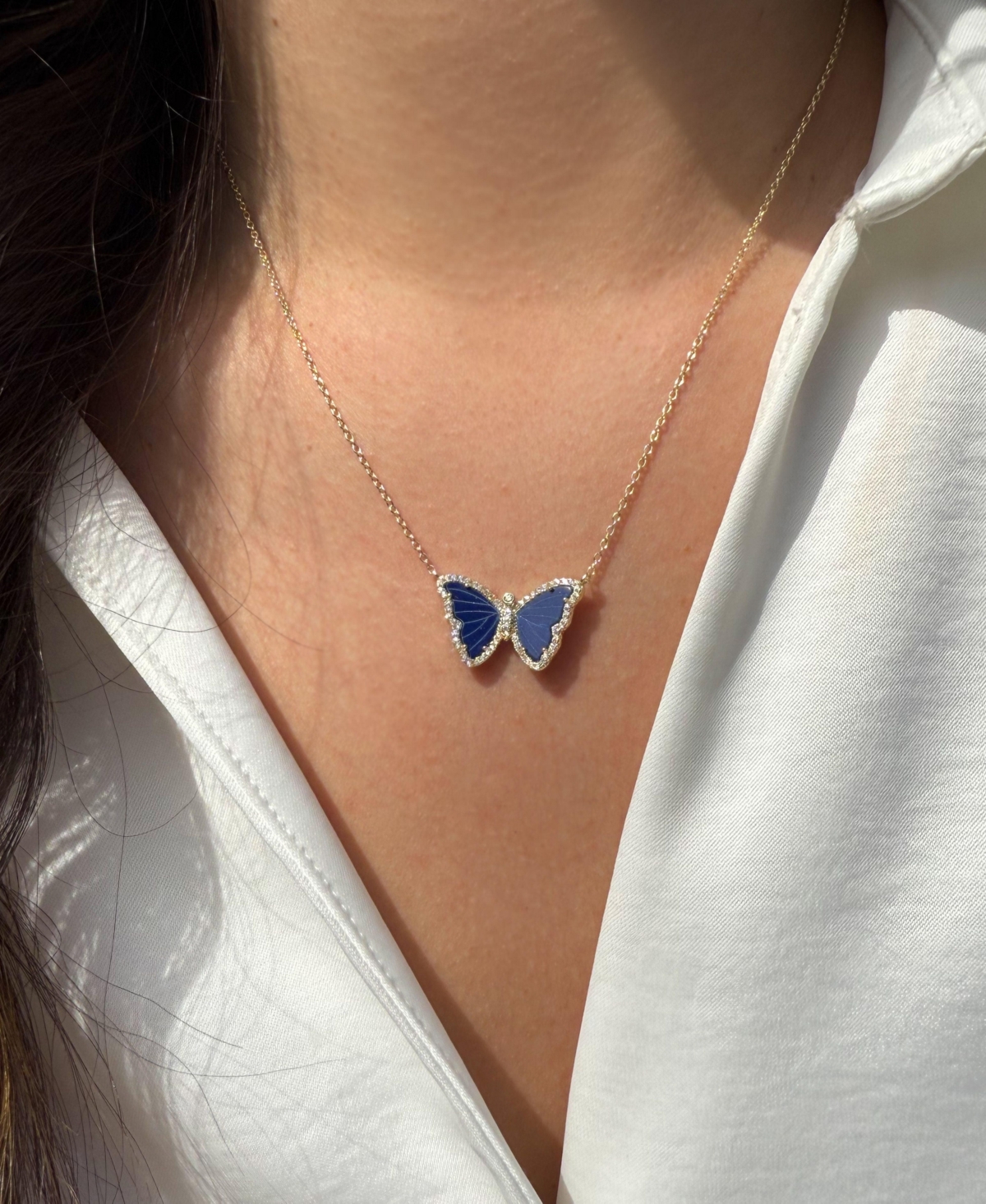 Kamaria Butterfly Necklace With Blue Lapis In 14k Gold Plated Sterling Silver