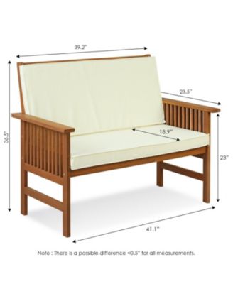 Outdoor Hardwood Patio Bench with Cushion, Weather-Resistant Teak Finish