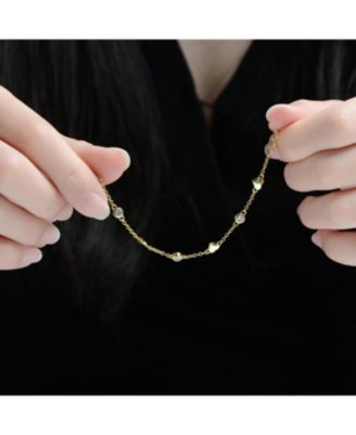 14K Gold Plated with Bezel Set Cubic Zirconia Heart Charm Bracelet