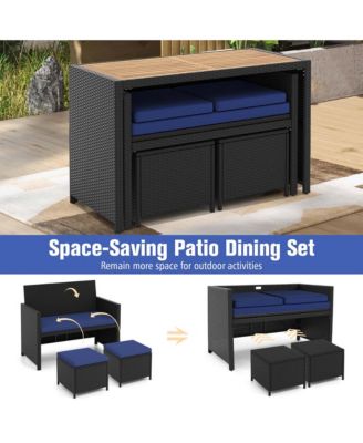 4 PCS Outdoor Dining Set, Rattan Loveseat Chair & 2 Ottomans