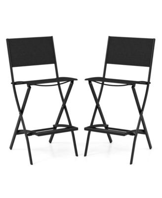 Set of 2 Outdoor Bar Chair Folding Bar Height Stool with Metal Frame