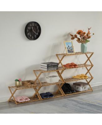 Bamboo Foldable Shoe Rack, Free Standing Shoe Organizer Storage Rack, 4 Tier