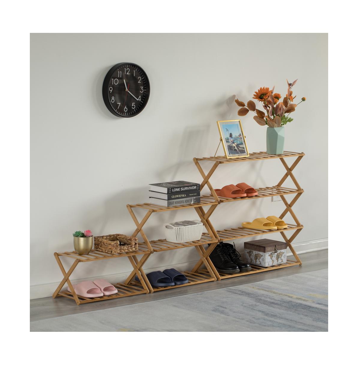 Basicwise Bamboo Foldable Shoe Rack, Free Standing Shoe Organizer Storage Rack