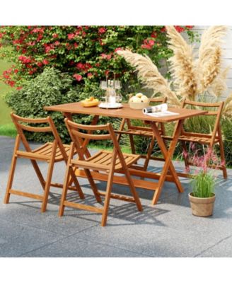 54.5'' x 27.5'' Patio Dining Table w/ Teak Painting 2'' Umbrella Hole for Balcony