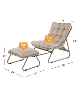2-Piece All-Iron Removable Lounge Chair Set With Cushions & Footrest,Breathable Mesh Chair