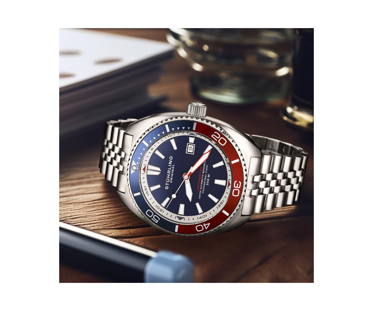 Men s Depthmaster Heritage 1008 45mm Swiss Automatic Diver Watch, Tonneau Case, Exhibition Caseback, Stainless Steel Bracelet, 200M WR