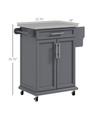 Gray Kitchen Island Cart: Drawer, Stainless Top, Utility Storage